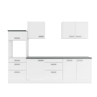 Produktbild von Küchenzeile Oslo 270 cm in weiß mit Edelstahl Einbauspüle ohne Elektrogeräte