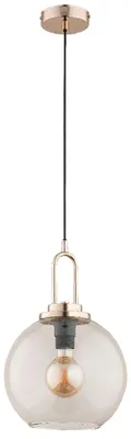 Produktbild von Hängelampe Metall Glas D: 25 cm rund H: max. 87 cm in Gold Bernstein E27 Kugel Schirm Modern Pendelleuchte