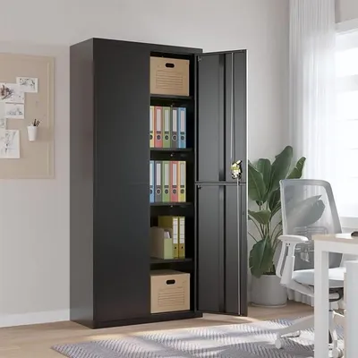 Produktbild von Aktenschrank Schwarz 90x40x200 cm BüRoschrank Allzweckschrank HäNgeregistraturschrank Aktenschrank Mehrzweckschrank Stahl