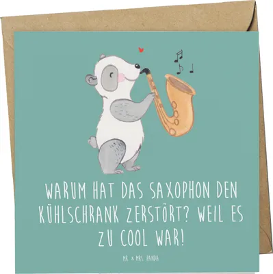 Produktbild von Mr. & Mrs. Panda Grußkarte Saxophon Kühlschrank - Meeresbrise - Geschenk, Lernen, faltkarte, Musiker, Klappkarte, Pop, Humor, Glückwunschkarte, Instrument, anlasskarte