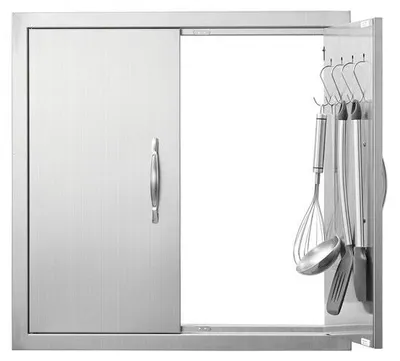 Image de Porte d'accès au barbecue - 610 x 610 mm - Double porte de cuisine extérieure - Porte en acier inoxydable - Porte verticale avec poignées et crochets - Îlot de barbecue, station de barbecue, armoire extérieure