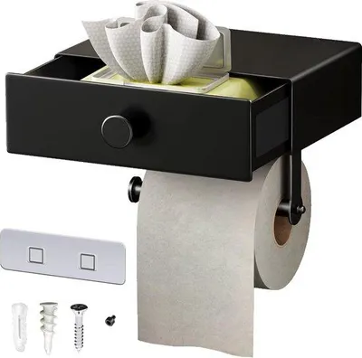 Produktbild von Famanu Toilettenpapierhalter mit Halter für Feuchttücher - Schwarz