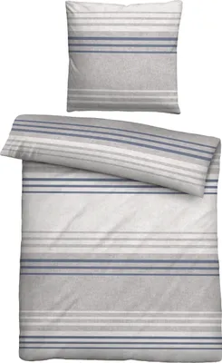 Immagine prodotto di Biberna Melange - Biancheria da letto in flanella a righe orizzontali blu 135x200 cm + 80x80 cm