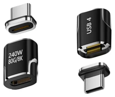 Immagine prodotto di INF Adattatore magnetico USB-C — Adattatore Type-C magnetico integrato in lega di alluminio con eMarker, PD 240W, 80Gbps, 8K, USB4 Nero