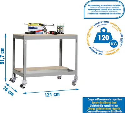 Produktbild von Arbeitstisch und Montage aus Metall ohne Parafuses SIMONWORK MOBILE BT0 1500 GRAU/HOLZ