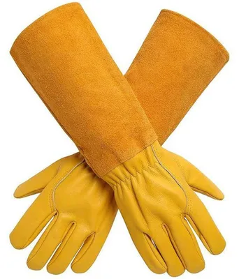 Productafbeelding van Tuinhandschoenen M, geel, rundleer, voor tuinieren, met onderarmbescherming