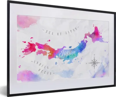Produktbild von MuchoWow® MuchoWow® Gerahmtes Poster Weltkarte - Farben - Japan 60x40 cm - Poster mit zchwarzem Bilderrahmen - Schlafzimmer - Plakat in Rahmen - Drucken