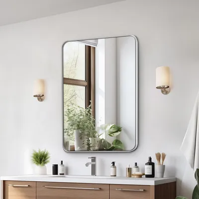 Image de Miroir mural rectangulaire VEVRO Miroir de maquillage 762x559x25mm Miroir de salle de bain