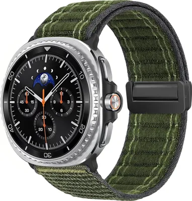 Produktbild von Smartwatch Armband für Samsung Galaxy Watch8 Classic 46mm Nylon Textil Band Ersatzband Wechselband Magnetverschluss flexibel atmungsaktiv Grün Oliv