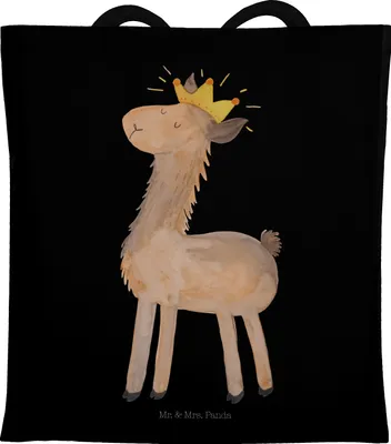 Produktbild von Mr. & Mrs. Panda Schultasche Lama König - Schwarz - Geschenk, dokumententasche, Tote Bag, Chef, Jutebeutel, Lamas, Abitur, Uni Tasche, Shopping, Vorgesetzter, Freundin