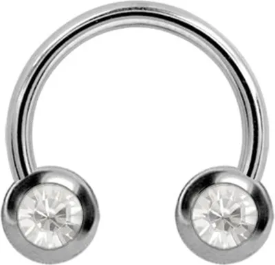 Produktbild von Brustwarzen Brust Hufeisen Piercing Edelstahl 2 Kristall Steine Farbe Weiss JBCB.CZ - 12.0 Millimeter