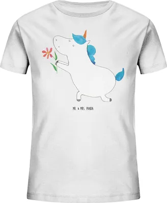 Produktbild von Mr. & Mrs. Panda Kleinkinder T-Shirt Einhorn Blume 5-6 Jahre (110/116) - Weiß - Geschenk, Mädchen, Baumwollshirt Kinder, Liebe, Kindershirt, Unicorn, Freundin, Shirts für