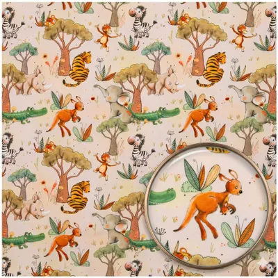 Swafing Jersey Safari Animals Meterware mit Detailansicht der hochwertigen Druckqualität und Tiermotiven.