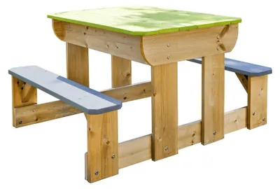 Produktbild von Wendi Toys Holz Kindersitzgruppe & Matschtisch Esel Natur Grün 79x100x53 cm