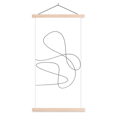 Produktbild von MuchoWow® Textilposter Linienkunst - Minimalismus - Abstrakt 40x80 cm mit holzfarbenen Rahmen - Wohnzimmer