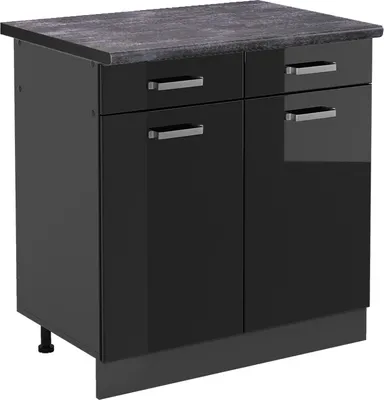 Produktbild von Küchenunterschrank Vicco R-Line Schwarz Hochglanz 80 cm , AP Anthrazit, Model 45737