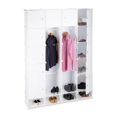 Produktbild von Relaxdays Kleiderschrank Stecksystem multifunktional, 18 Fächer, großer Kunststoff Garderobenschrank 145 x 200 cm, weiß