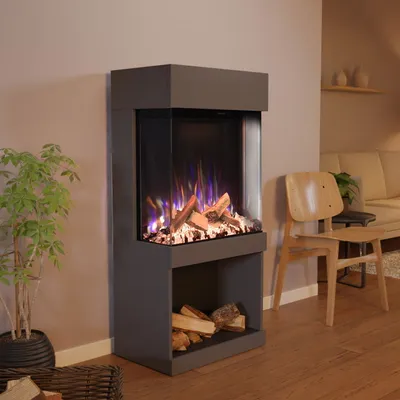 Produktbild von Glow Fire Elektrokamin 'PR12' in Grau| LED Standkamin in grau mit Heizung (1500 W) | HxBxT: 130x61,5x40cm