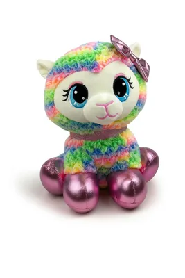 Produktbild von Plüschtier Schaf 35 cm bunt mit rosa Schleife – Weiches Kuscheltier, Stofftier