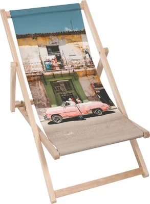Immagine prodotto di Sdraio Dreamroots pieghevole in legno fino a 130 kg, sdraio pieghevole con regolazione dell'inclinazione dello schienale in 3 fasi, Vintage Pink Car