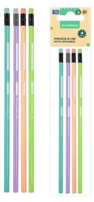 Produktbild von Dreieckiger Bleistift mit Radiergummi, HB, Pastellfarben, 4 Stück – STARPAK