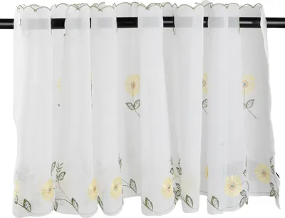 Produktbild von Volantvorhang 43 x 200 cm - Halbtransparente Volantgardinen - Kurze Sheer Gardine - Sonnenblumenbestickte Pelmet für Küche - Café - Badezimmer - Kleine Fenster - Wohnzimmer und Dekoration