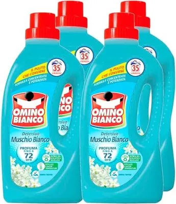 Produktbild von Omino Bianco Flüssigwaschmittel Frischer Duft mit weißem Moschus-Essenz 35 Waschgänge – 4 Flaschen à 1400 ml