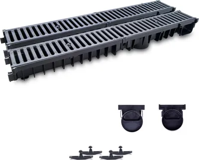 Produktbild von 2 m Entwässerungsrinne mit Dichtung Belastungsklasse C250 (bis 25 Tonnen). Gussrost ( Gußrost ). Tiefe: 100mm
