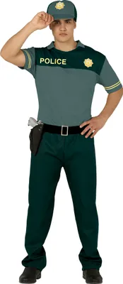 Produktbild von Polizei Karneval Outfit Kostüm Hemd Mit Gürtel Hut Hose Karnevalsanzug Witzige Uniform Fasching, Größe: 48 - 50 (M) Farbe: Grün