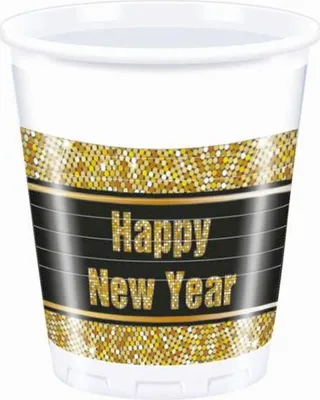 Immagine prodotto di 8 bicchieri da festa "Buon Anno Nuovo" / color metallizzato
