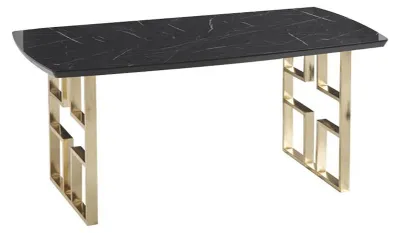 Image de Table de salle à manger design plateau en bois noir plateau rectangulaire pieds dorés