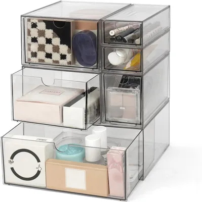Image de Organisateur de bureau en acrylique, 6 tiroirs, dimensions 23 x 16,5 x 28,7 cm, transparent, pour bureau