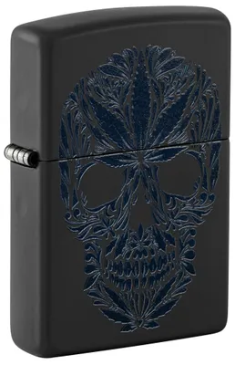 Produktbild von ZIPPO - Cannabis Skull Design - Black Matte Black Light - Sturmfeuerzeug nachfüllbar Benzin
