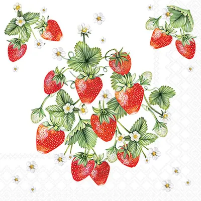 Produktbild von 20 kleine Cocktailservietten Bunch of Strawberries - Zusammenhängende Erdbeeren 25x25cm
