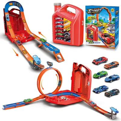 Productafbeelding van Autobaan speelgoed kinderen - Racebaan met looping - 6 auto's - Rood - Voor kinderen vanaf 3 jaar