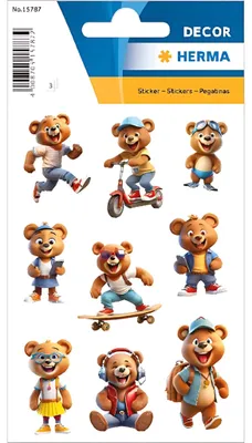 Produktbild von HERMA Sticker DECOR Coole Teddys Papier 3 Blatt à 9 Sticker