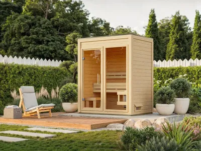 Produktbild von Gartensauna View natur SPARSET mit 9 kW Ofen und ext. Steuerung