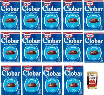 A collection of hot chocolate powder packages and a can of tomatoes.
