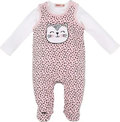 Produktbild von BONDI Baby Strampler "Kätzchen" mit Leoprint 93706 - Apricot / Schwarz | Babystrampelanzug Größe: 62