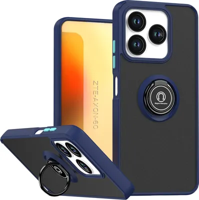 Produktbild von Hülle für ZTE Axon 60 Lite Matte Transluzent TPU Stoßfest Schutzhülle mit Ring Halter Ständer Blau
