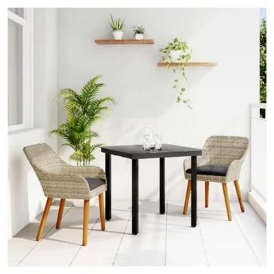 Produktbild von Essgruppe 3-teilig in Hellgrau und Schwarz für Terrasse und Balkon