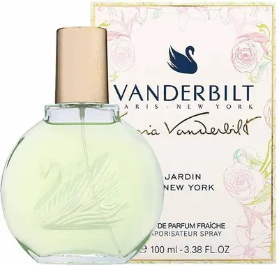 A bottle of Vanderbilt Jardin a New York Eau de Parfum for women, with its packaging in the background.
