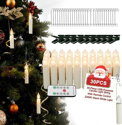 Obrázok produktu pre Sada 30 bezdrôtových LED vianočných sviečok LARS360, vznášajúce sa vianočné ozdoby s diaľkovým ovládaním a časovačom, teplá biela farba (2200 K), 4 časové nastavenia, 4 režimy svietenia, bez batérií