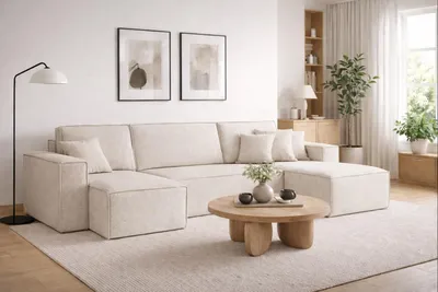 Produktbild von Kaiser Möbel Ecksofa mit schlaffunktion und bettkasten, Sofa U-form,Couch U-form BEST stoff Neve Ecru