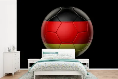 Produktbild von MuchoWow® Fototapete für Wohnzimmer oder Schlafzimmer Wandtapete Vinyl Motivtapete Die Flagge von Deutschland auf einem Fußball - 330x220 cm - Fototapeten