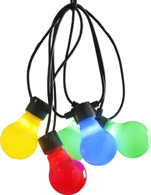 Produktbild von Konstsmide - LED Biergartenkette, bunt, 20 milchig bunte Birnen / 160 warm weiße Dioden, 24V Außentrafo, schwarzes Kabel