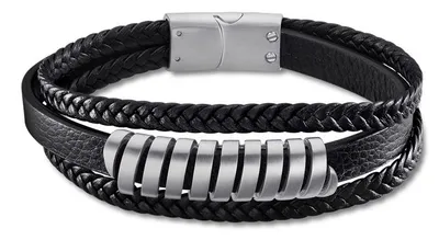 Produktbild von Lotus Style Lederarmband dreireihig schwarz silber LS2208-2/1