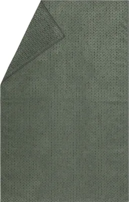 A folded green knitted blanket.