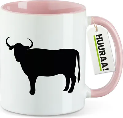 Produktbild von Huuraa Kaffeetasse Stier Bulle Silhouette 330ml Rosa Keramik Kaffeebecher Geschenkidee