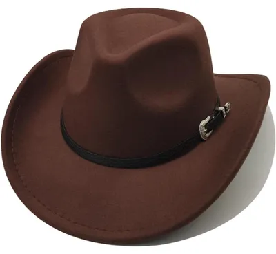 Immagine prodotto di Cappello da cowboy, unisex, stile western, con tesa larga e fascia in pelle. Taglia unica. Colore: marrone